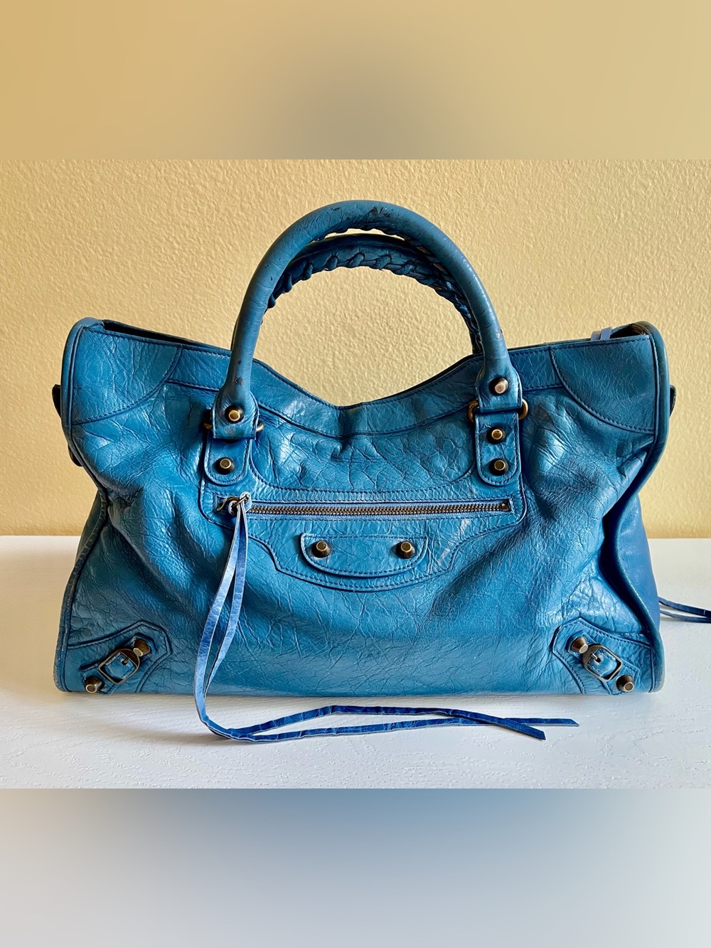 Balenciaga Le City Medium Crinkled Leather Braided-Handle Shoulder Bag